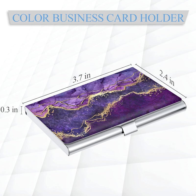 Xavier Business Card Holder，Color Printing Men's and Women's Business Card Case，Ultra-Thin Metal Business Card Organizer，Carry-on Pocket Wallet Business Card Holder,Purple Marble - Image 2